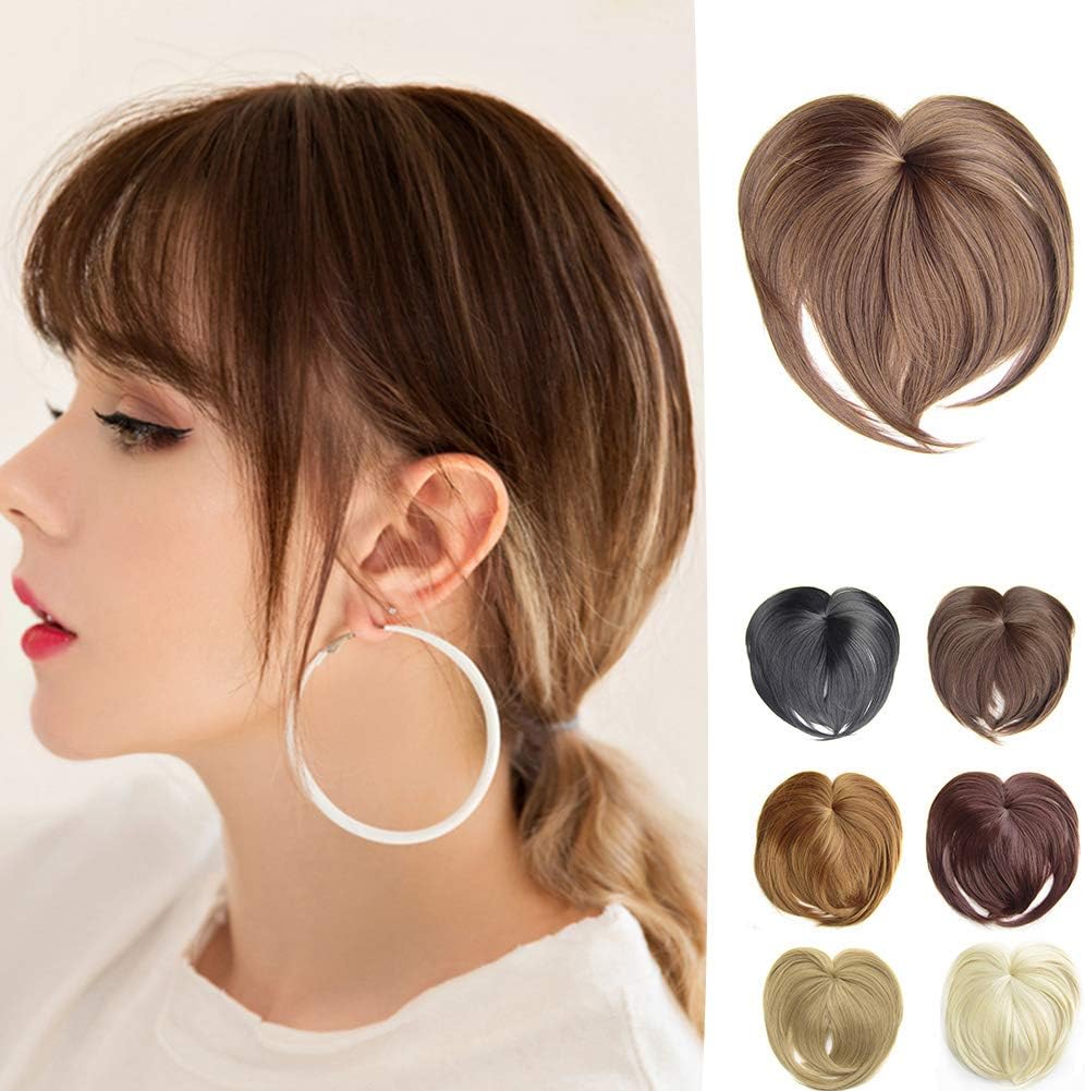 PrettyWit Bangs Clip in Hair Extensions Highlighted Bang Extensions for Women Girls-Medium Brown & Light Auburn M4/30