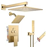 VANFOXLE Shower Faucet Set Brushed Gold Shower System,Push Button Diverter Shower Faucet with 2 in 1 Handheld, Wall Mount Increased Thickness 10 Inch Shower Head with 6 Inch Shower Head