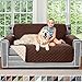 Sofa Shield Loveseat Slip Cover with Patented Strap, Cushion Protector, Reversible Stain and Dog Tear Resistant Slipcover, Quilted Microfiber 54in Seat, Washable Covers, Dogs Pets, Chocolate Beige