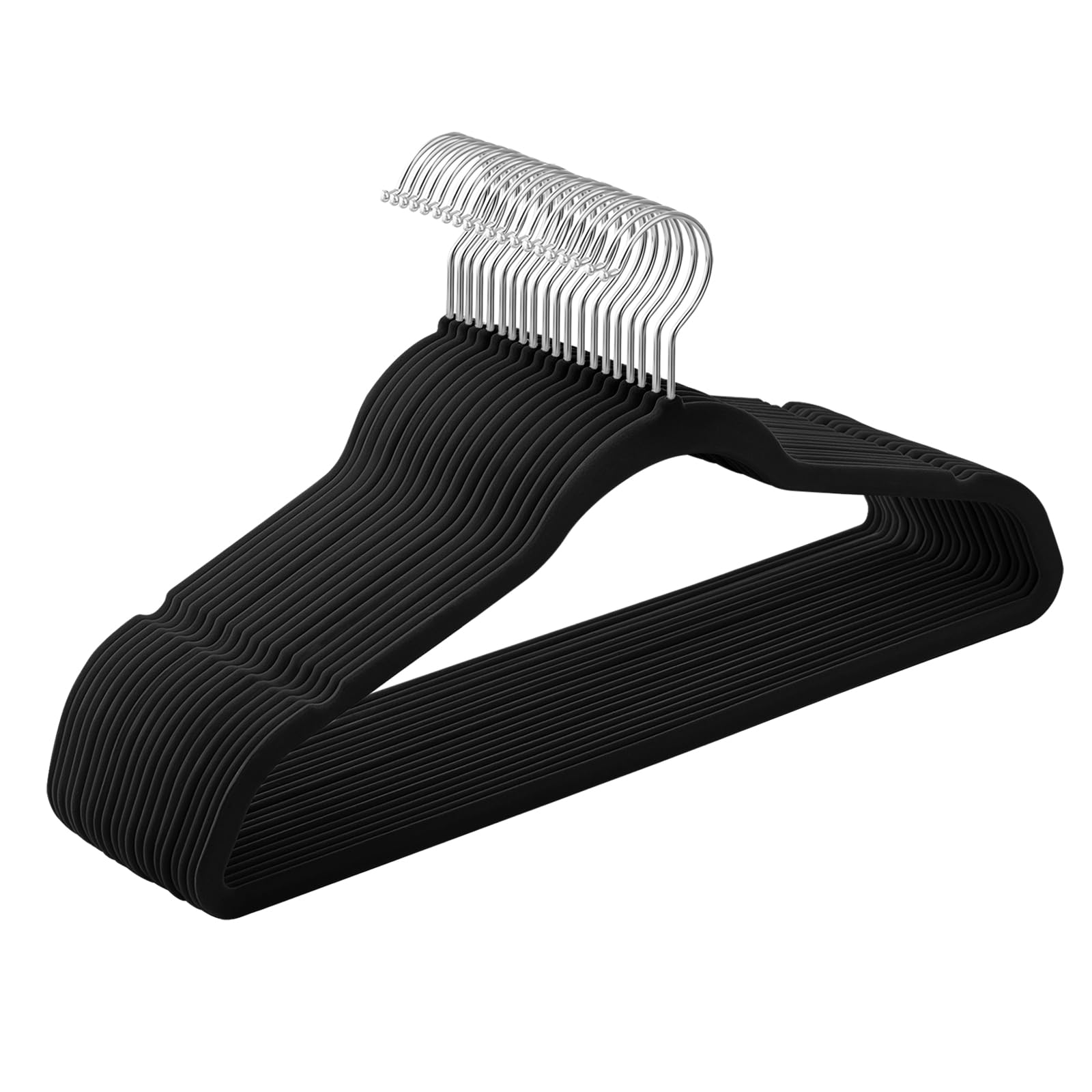 SONGMICS Set of 20 Velvet Hangers, 41.5 cm Wide, Space-Saving, High Load Capacity, with 360° Swivel Hooks, for Coats Shirts Suits, Silver and Black CRF026B20