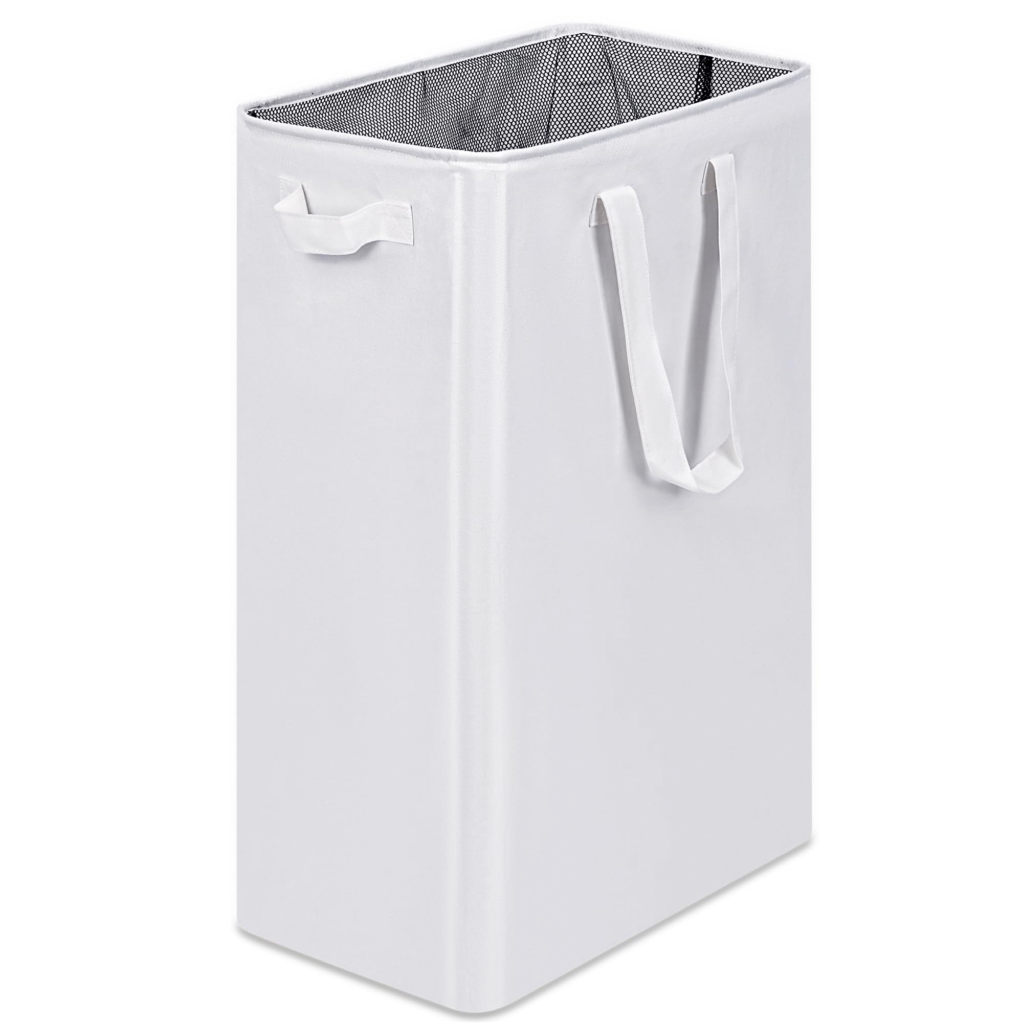 efluky slim laundry basket, narrow laundry hamper with handles, collapsible dirty clothes hamper, tall laundry bin for laundry room, dorm and bedroom, 12.7 gallons(75l) white