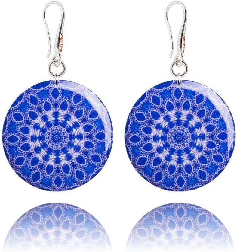 Handmade Round Mandala Dangle Earrings for Women - Lightweight Bohemian Statement Costume Jewellery (Style 13 - Purple Blue)
