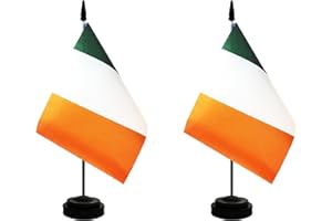 Rotenl 2 Pack Ireland Desk Flag, Irish Table Office Flag with Solid Pole and Stand Base, International Country Flag, Festival Celebration, Classroom Meeting Desktop Decoration (Ireland)