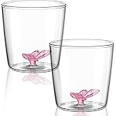 Potchen 2 Pcs Gifts for Women, Icon Glass Cups, Butterfly Icon Juice Glasses 3D Butterfly Stemless Wineglass Pink Cute Cocktail Glass Cups for Valentine's Day Birthday Big Little Gifts Party Favors
