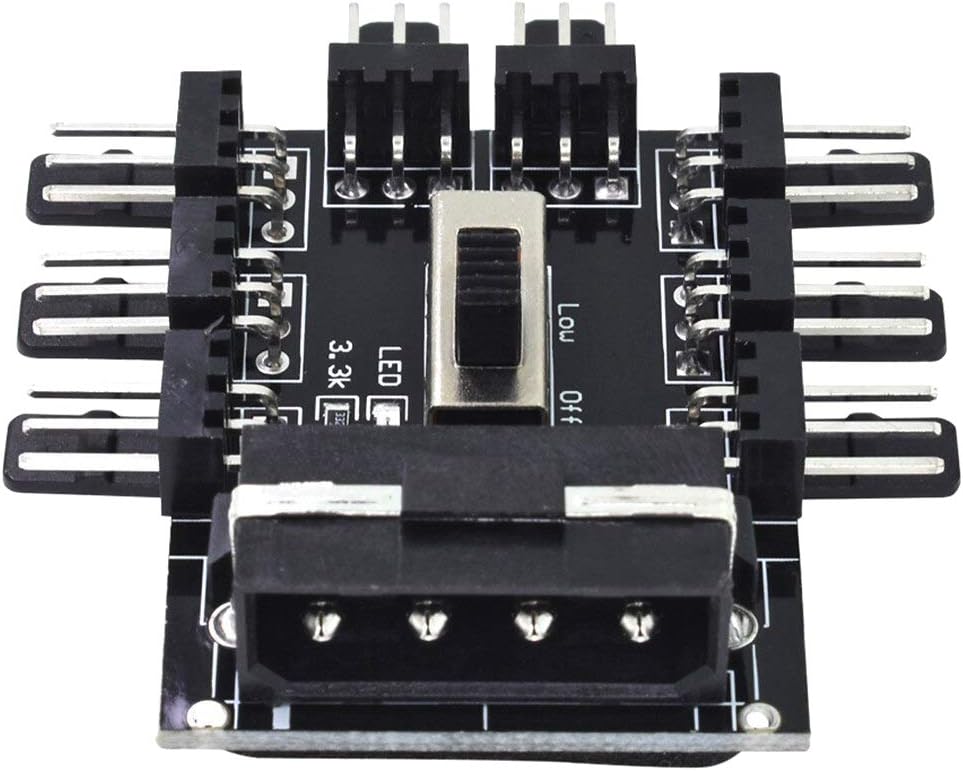 8 Fan Controller Hub Adapter with 2 Level Speed Control, 3 Pin, 12V MOLEX Power - Black - Image 3