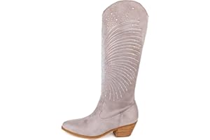 CIERWS Women's Embroidered Western Cowgirl Boots Cowboy Boots Knee High Medium Heel Chunky Heel Retro Classic Boot