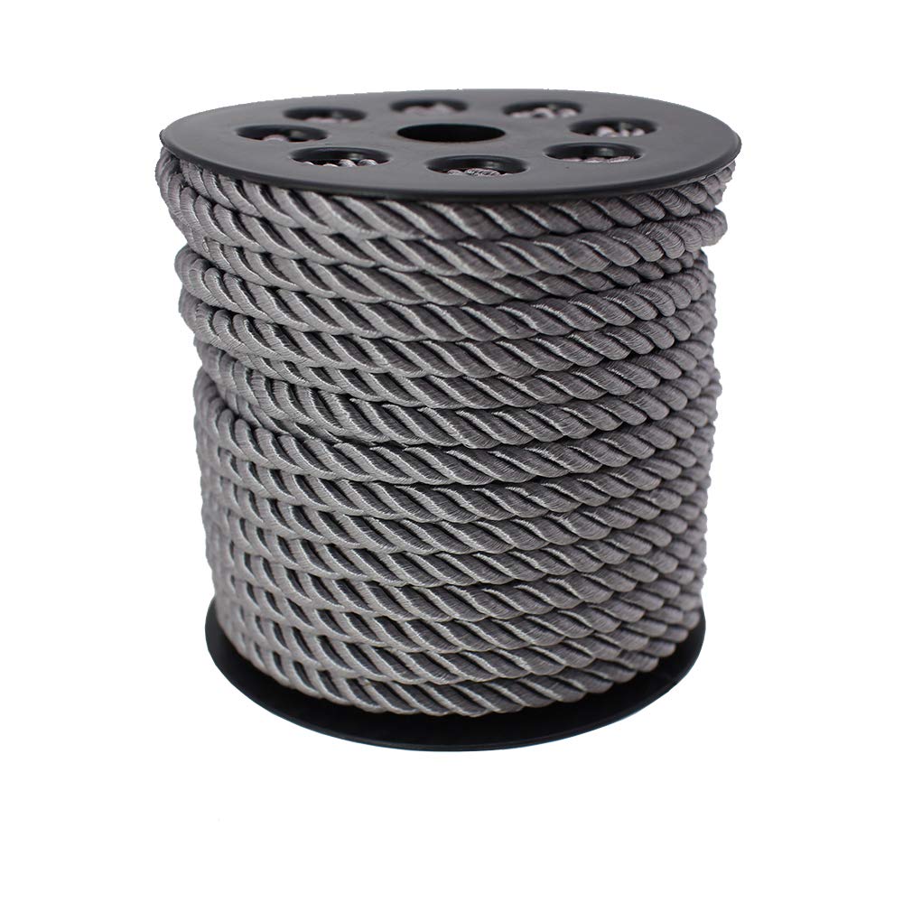 Photo 1 of PAMIR TONG 5mm 20 Yards 3 Braided Cord Thread Decorative Twisted Satin Polyester Twine Cord Rope String Thread Shiny Cord Choker Thread DIY Cord Jewelry Findings GD20SC150 (Gray)