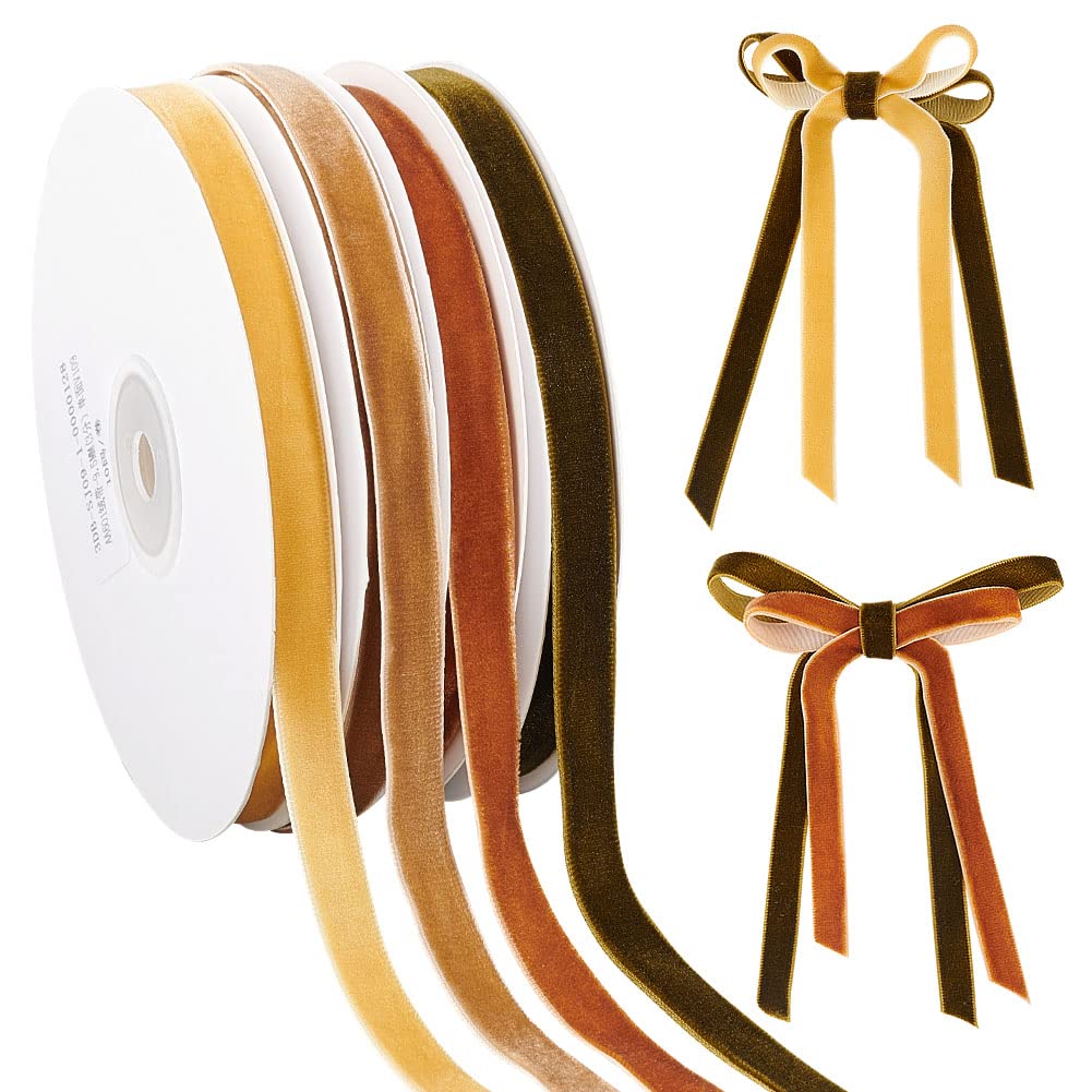 arricraft 4 Rolls of 40 Yards Christmas Time Single Sided Velvet Ribbon, 10mm Wide Vintage Satin Ribbon Rolls Velvet Webbing Trim Garments for DIY Crafts, 4 Colors