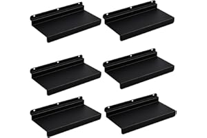 SNOGSWOG 10X4.3 Inch Slatwall Shelves Set of 6, Metal Slat Wall Shelves Accessories, Black Flat Display Shelves for Slat, Metal Retail Display for Storage and Organization