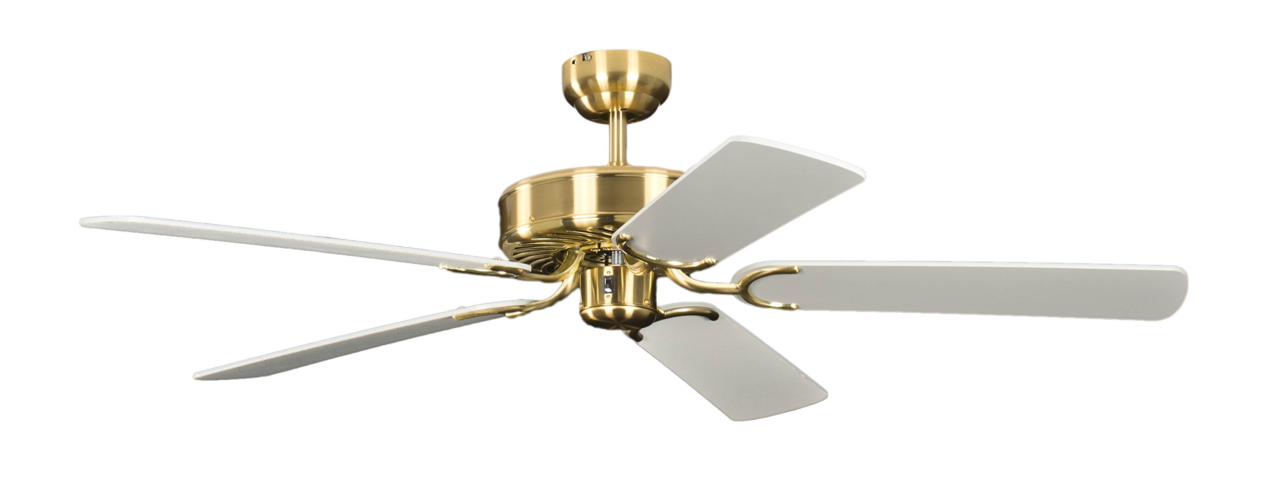 Potkuri 52 inch / 132 cm Reversible Ceiling Fan without Lights in Satin Brass with White Blades and Pull Cord