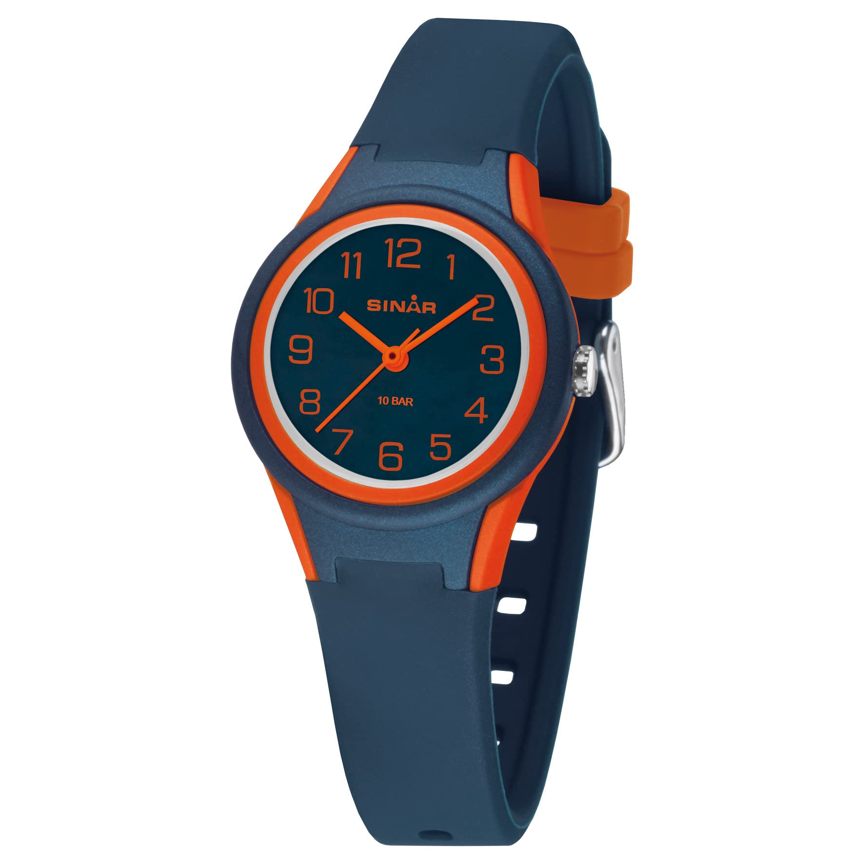 SINAR Girls Boys Unisex Watch Sports Watch Fitness Analogue Quartz 10 Bar Waterproof Dark Blue Orange XB-47-12, darkblue, Strap.