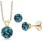 Gem Stone King 14K Yellow Gold London Blue Topaz Pendant Earrings Jewelry Set For Women | 1.76 Cttw | Gemstone November Birthstone | Round 6MM | with 18 Inch Gold Chain