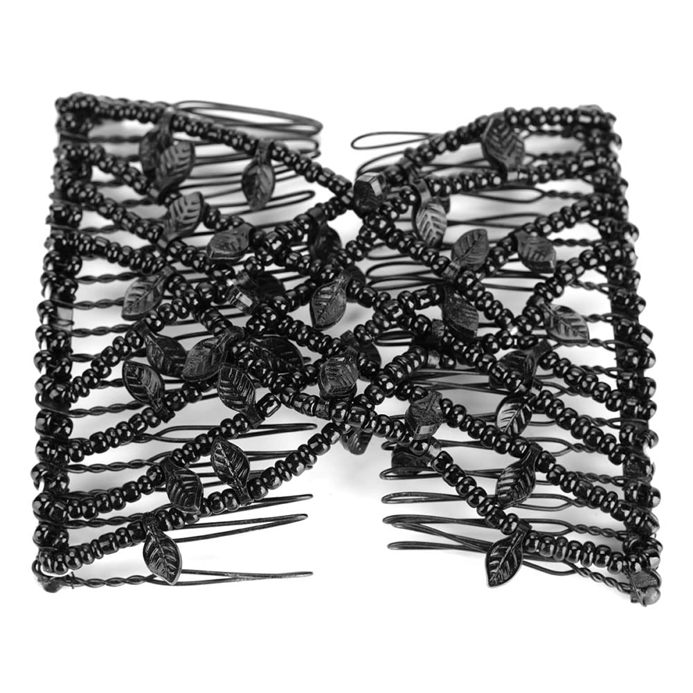 Pearl Hair Clip Stretch Hair Comb Elastic Hair Clips, Magic Hair Combs Pearl Hair Combs Elastic Hair Combs Double Clips Hair Comb DIY Hair Styling Tool(Black)