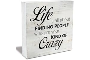 MAVOTEN Rustic Friend Wood Box Sign Life is All About Finding People Who Are Your Kind of Crazy Wooden Box Sign Farmhouse Home Desk Shelf Decor (5 X 5 Inch)