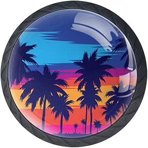 Tarde en la playa con palmeras Perillas de los cajones Juego de 4