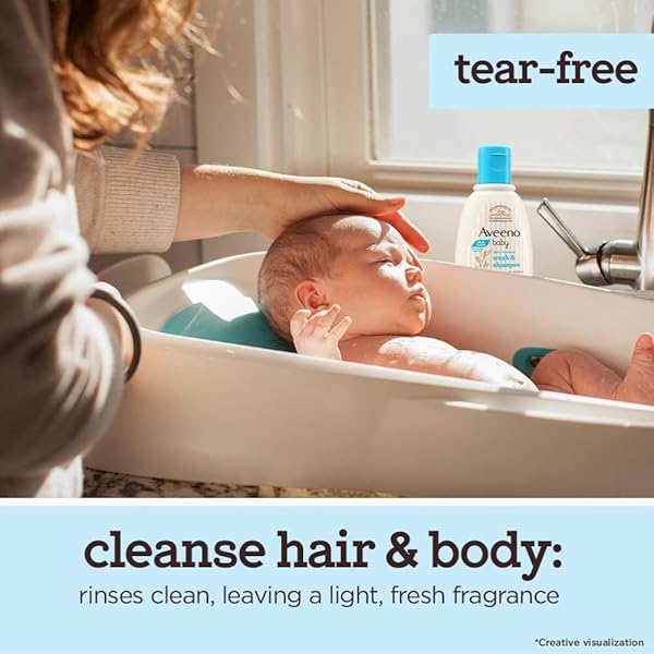 AVEENO BABY DAILY MOISTURE GENTLE BODY WASH & SHAMPOO WITH OAT EXTRACT, 2-IN-1 BABY BATH WASH & HAIR SHAMPOO, TEAR- & PARABEN-FREE FOR HAIR & SENSITIVE SKIN, LIGHTLY SCENTED, 18 FL. OZ