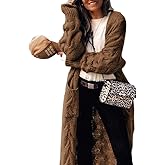 ZIWOCH Women's Long Cardigan Coats Cable Knit Casual Open Front Long Sleeve Loose Sweater with Pockets