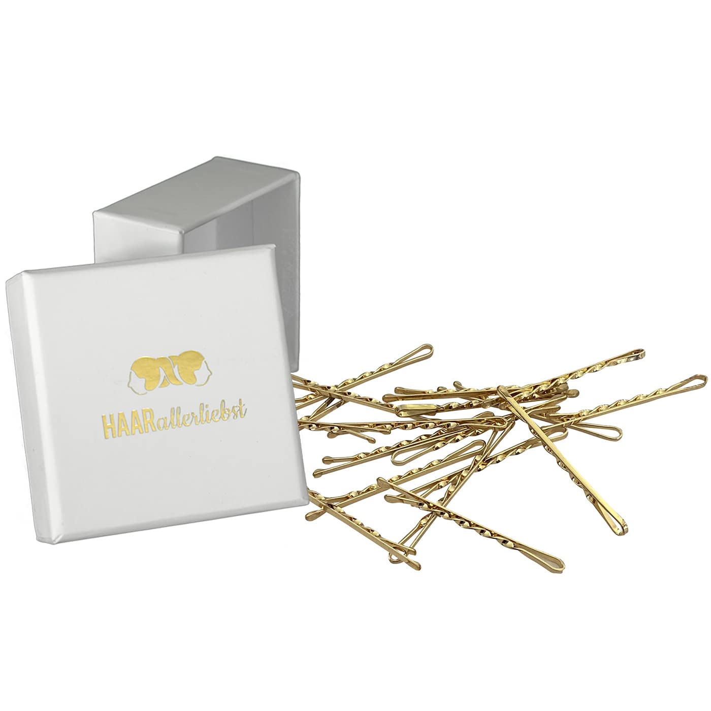 HAARallerliebst Twisted Hair Clips (Pack of 24 | 5 cm) Ultra Hold Including Box for Storage (Gold; Box Colour: White)