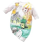 Aoswep - Cute Giraffe + Zebra With Floral Print Long Sleeve Baby Girl Clothes White Jumpsuit baby girl bodysuit