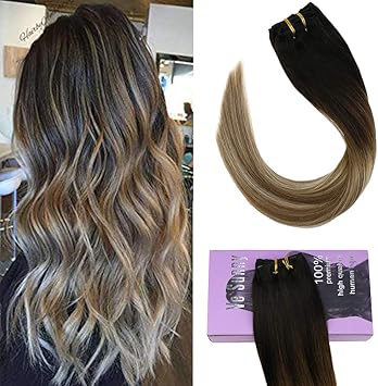 Vesunny 20inch Balayage Hair Extensions Clip In Darkest Brown