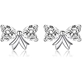 SLUYNZ Sterling Silver CZ Bow Stud Earrings for Women Teens Small Love Bow Stud Earrings for Valentines Day