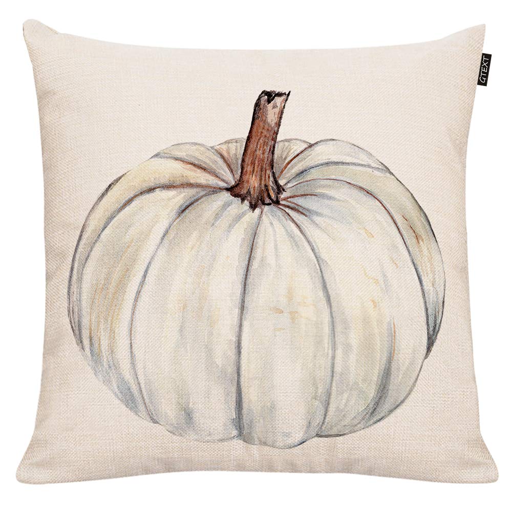 GTEXT Fall Pumpkin Throw Pillow Cover Autumn Decor White Pumpkin Pillow Cuhion Cover Case for Couch Sofa Home Decoration Fall Pillows Linen 18 X 18 Inches