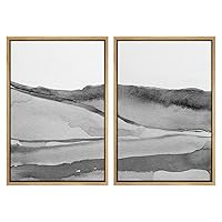 SIGNWIN Framed Wall Art Print Set Black and Gray Tones of Hills Over Pecan Background Abstract Zen Digital Art Modern Art Contemporary for Living Room, Bedroom, Office - 16