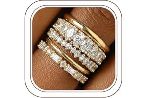Gold Stackable Rings for Women Non Tarnish - Dainty Wedding Bands Gold Ring Stack Set Trendy Minimalist Cubic Zirconia Statem