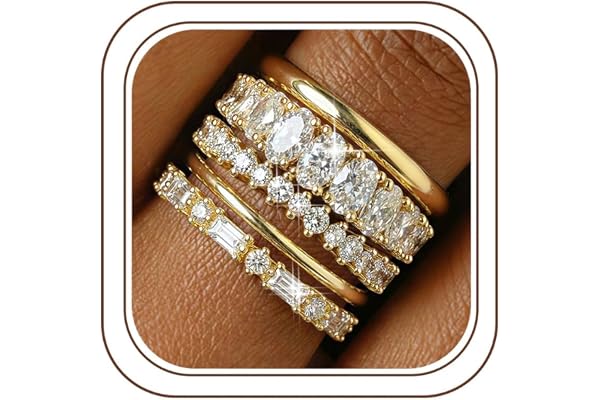 Gold Stackable Rings for Women Non Tarnish - Dainty Wedding Bands Gold Ring Stack Set Trendy Minimalist Cubic Zirconia Statem