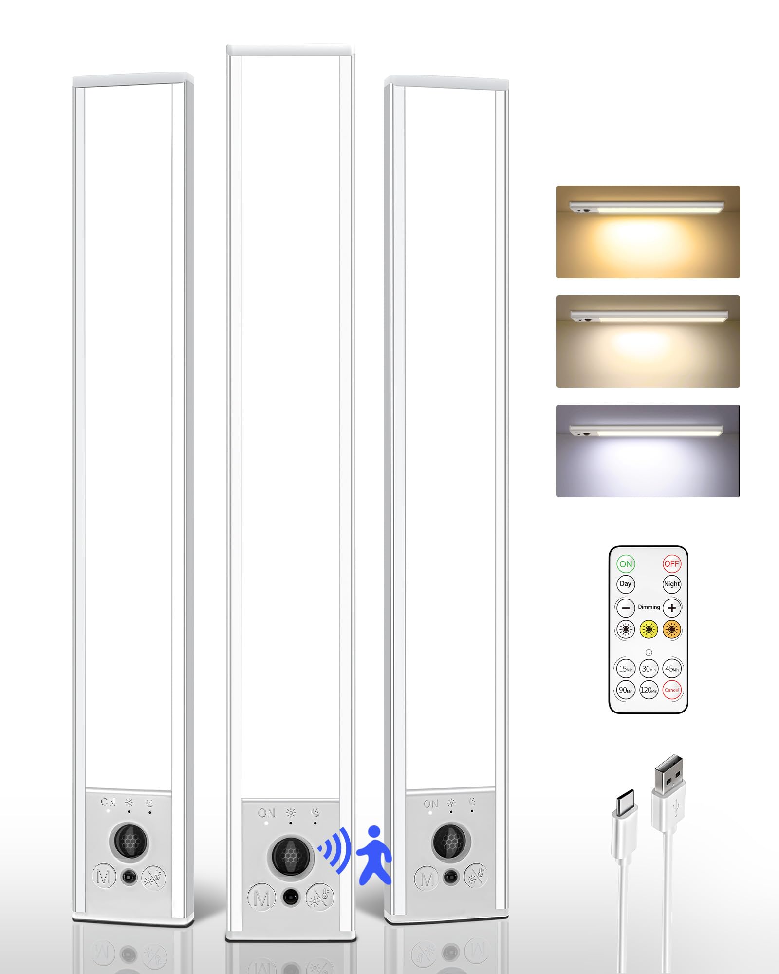 Photo 1 of EZVALO 3 Pack Under Cabinet Lighting, 3200mAh Rechargeable Motion Sensor Light, 12inch Magnetic Closet Lights with Dimmable & 3 Color Temps, Wireless Motion Activated Lights with Remote for Kitchen