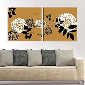 2 Panel Square Black and White Flower Patterns...