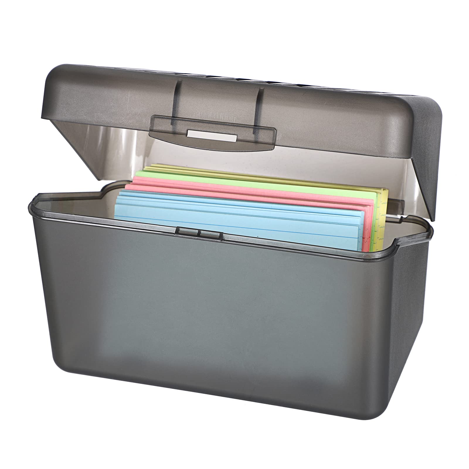 BSTKEY 4 x 6 inch Plastic Index Card Holder Recipe Card Box, 1 Grey Flash Card Case Note Card Box Storage Organizer for 10 x 15cm Index Card Flashcard Recipe (No Cards)