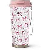 syuwdsnm 18 oz(530ml) Pink Bow Stainless Vacuum Steel Insulated Coffee Travel Mug Cup Water Bottle Tumbler with Straw,Bow Decor/Accessories for Women