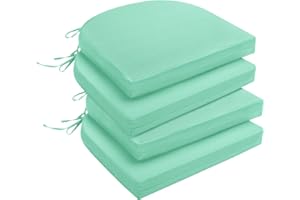 downluxe Outdoor Chair Cushions Set of 4 for Patio Furniture, Waterproof Round Corner Patio Chair Cushions with Ties, Memory Foam Outdoor Seat Cushion, 17" X 16" X 2", Aqua Blue