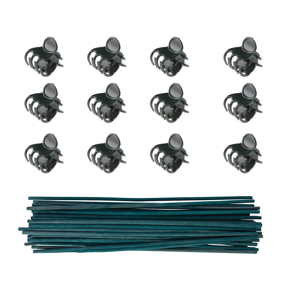 Kungfu Mall 50 PCS Plant Support Sticks 12 Inch Bamboo Flower Sticks with 100 PCS Plant Support Clips Garden Clips Flower Orchid Stem Clips