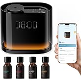 Smart Waterless Essential Oil Diffuser with 4 Hotel‑Inspired Oils | Touch &amp; App Control, Light, Clock（Military Time） &amp; Schedule &ndash; Corded Electric Air Scent Diffuser Starter Kit for Home Office