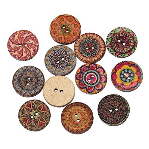 Souarts Mixed Random Shinning Round 2 Holes Wooden Buttons for Sewing Crafting Pack of 100