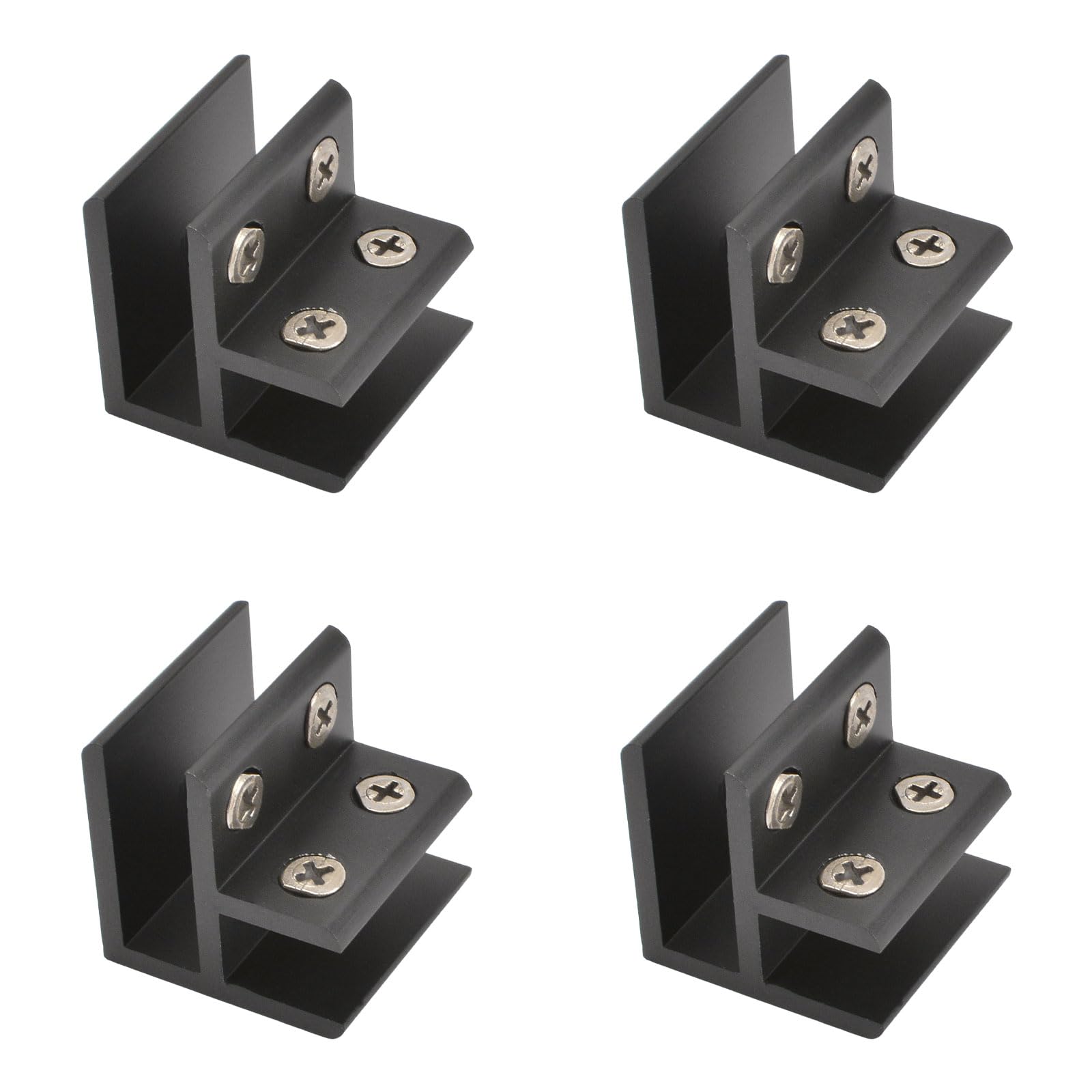 INCREWAY Glass Clamp, 4Pcs Adjustable 90 Degrees Clips, Aluminum Alloy Shelf Support Bracket, Holder Connector for 10-12mm Thick Glass, Black