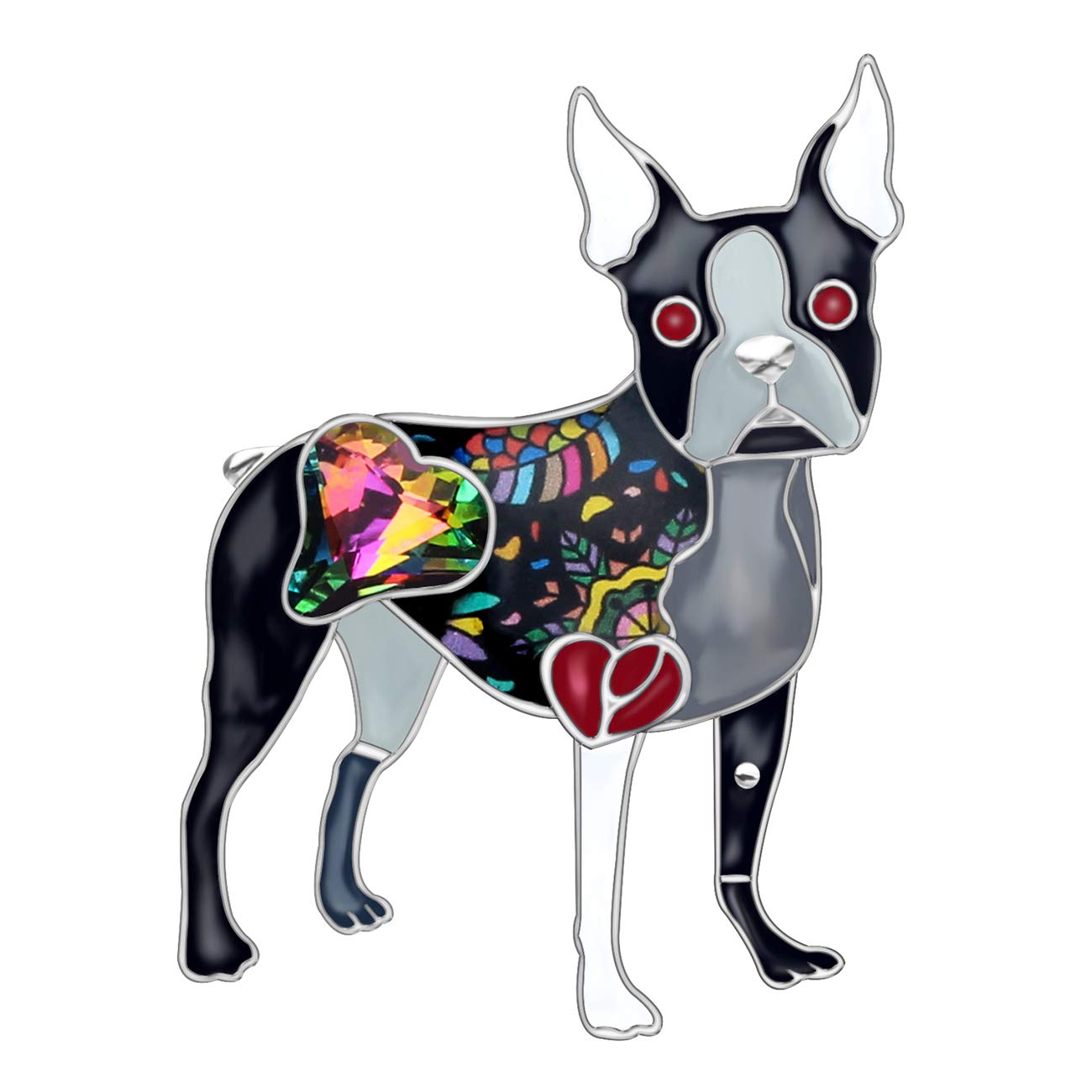 Bonsny Enamel Alloy Rhinestone Boston Terrier Dog Brooches Pin Jewelry For Women Girls Novelty Gift Charms (Black)