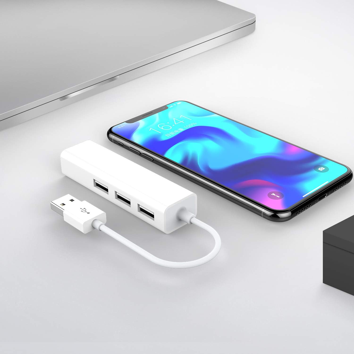 LENTION 3 USB Ports Hub with RJ45 LAN Adapter Laptop Ethernet Dock Network Extender Compatible MacBook Air/Pro (Previous Generation), Chromebook, Windows Laptop, More (White): Industrial & Scientific