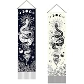 SUPERDANT 2 pcs Snake Tarot Tapestry Long Narrow Wall Art For Home Decor | Black White,Soft Polyester,With Tassel,Hanging Accessories Included,130X33Cm