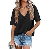 Tankaneo Womens Oversized Tshirts Deep V Neck Short Sleeve Tops Summer Casual Loose Fit Tunic Tee Shirt