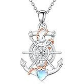 OUTANG Anchor Necklace for Women 925 Sterling Silver Moonstone Nautical Anchor Pendant Ladies Jewelry Gifts