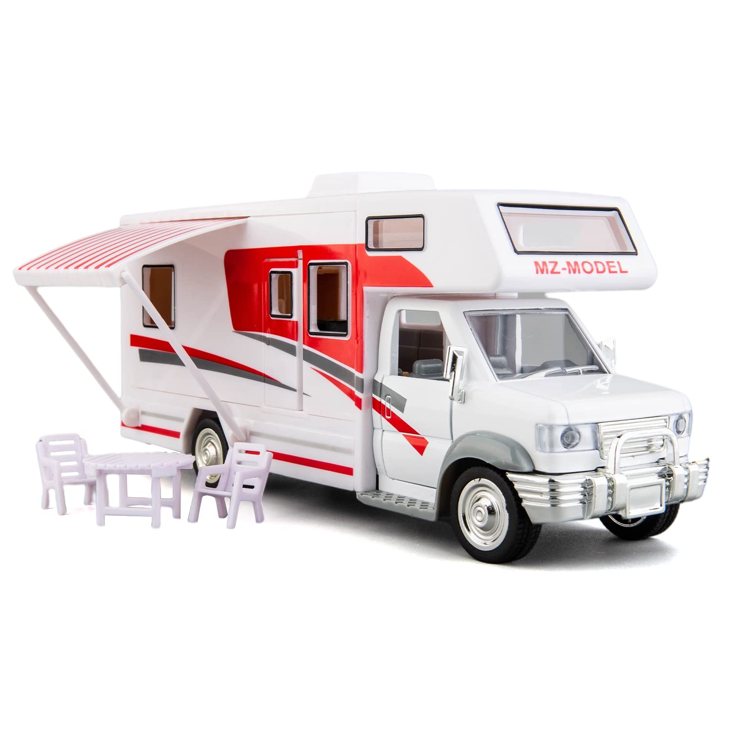 Photo 1 of BDTCTK 1:28 Scale DIY Luxury Motorhome DIE-CAST Car Model, Zinc Alloy Die-Cast Pull Back Vehicles Kid Toys for Boy Girl Gift (Red)