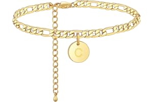 FOSIR 18K Gold Plated Stainless Steel Figaro Chain Anklet for Women Girls, Initial Ankle Bracelets…