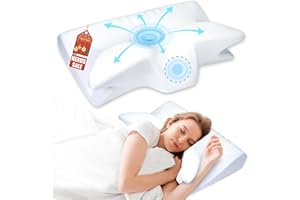 Hexus Cervical Neck Pillow for Neck Pain Relief, Memory Foam Pillows Contour Bed Pillow for Sleeping, Odorless Ergonomic Orthopedic Neck Support Pillows for Side Back Stomach Sleeper, White