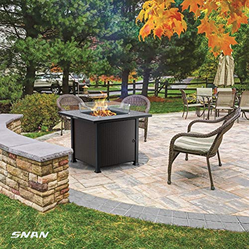 Propane Gas Fire Pit Table, Glass Wind Guard, SNAN Outdoor 50,000 BTU