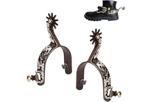 ASHATA 2Pcs Western Spurs, Vintage Carved Spurs, Retro Bronze Low Carbon Steel Horse Spurs with Turnable Gear, for Horse