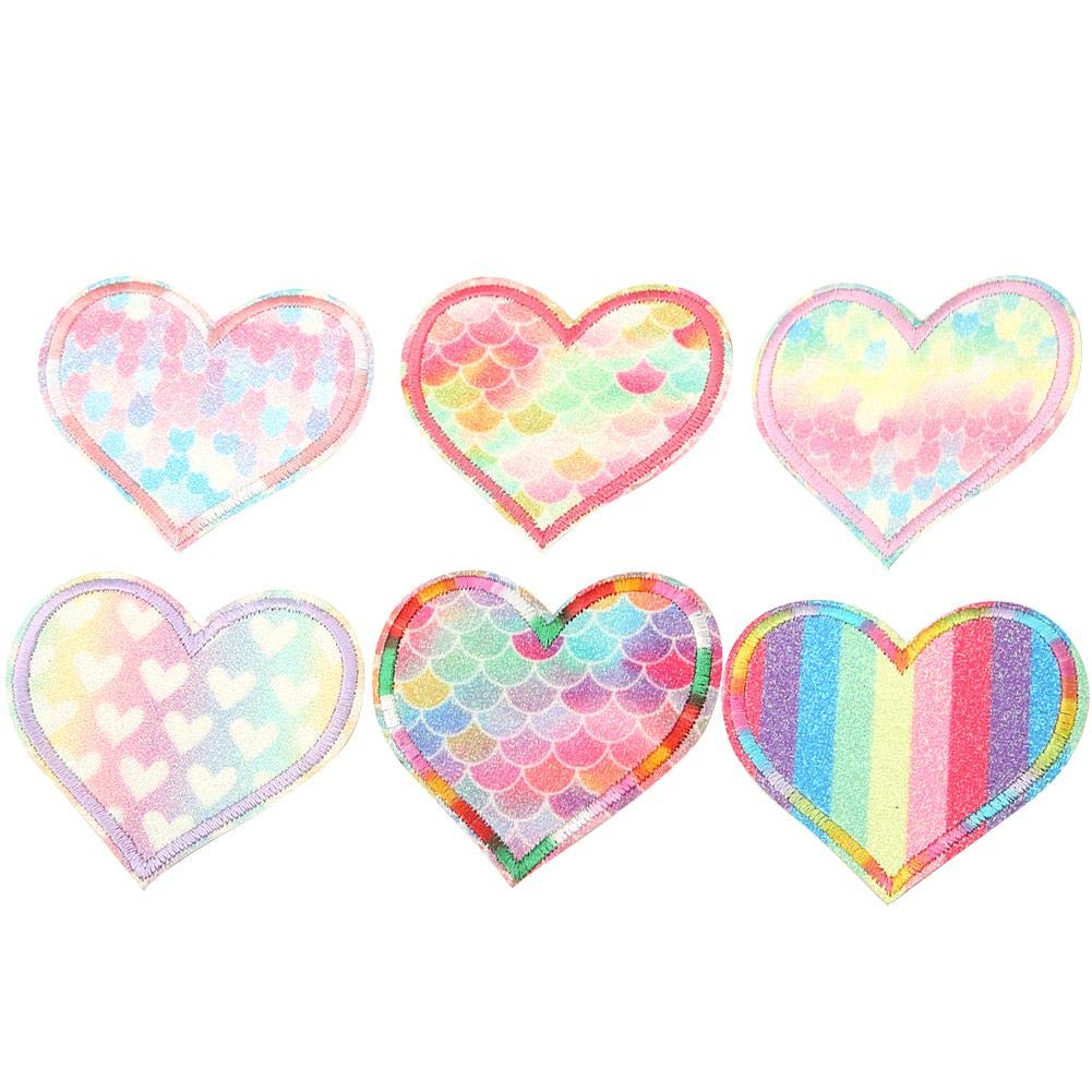 6Pcs Heart Shaped Embroidered Patches Iron On Patches Sew On Applique Patch for DIY Decor, Jeans, Jackets, Bag, Sew Making