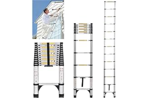 JADDUO Telescoping Ladder 12.5 FT Extension Ladder Aluminum Lightweight Telescopic Ladder with 2 Triangle Stabilizers Telescoping Attic Ladder RV Ladders for Travel Collapsible Ladders for Home